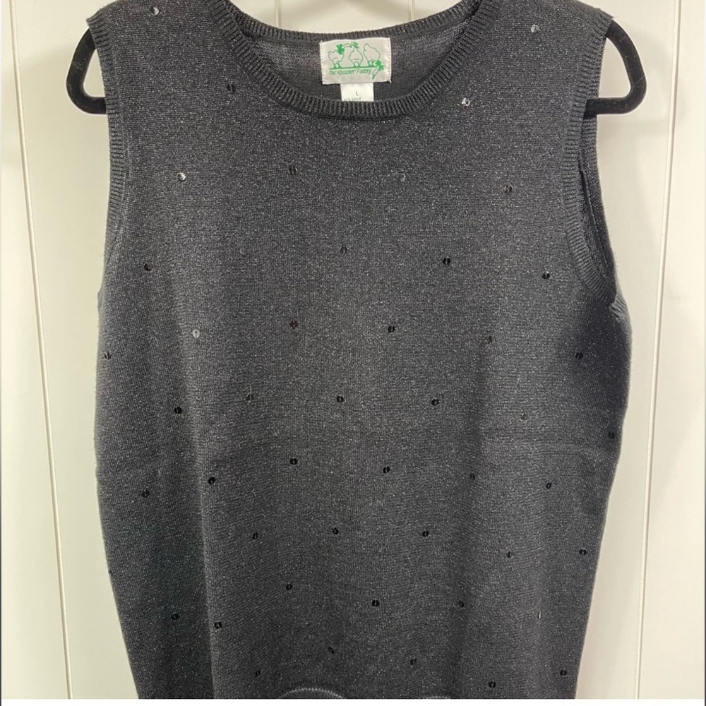 Soft Black Sleeveless Sequins Detail Sweater Sz L